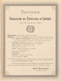 Programm zur Fahnenweihe des Turnvereins zu Lobstädt vom 28.08.1892